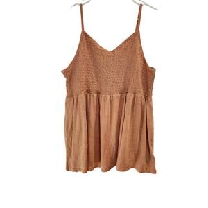 Torrid Smocked V-Neck Babydoll Cami Tank Top Chic Casual Summer Orange Size 3X